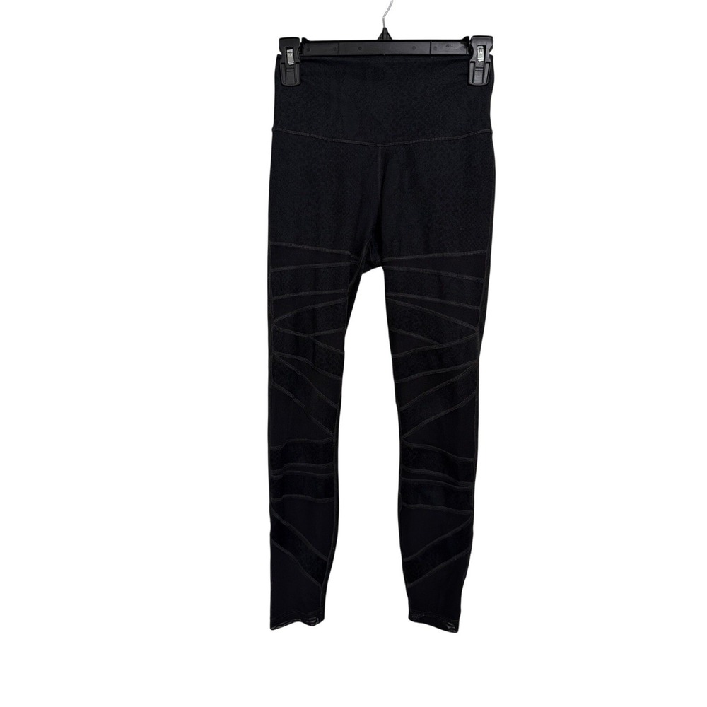 Lululemon High Rise Mesh Strappy Leggings Black Snakeskin Embossed Womens 4